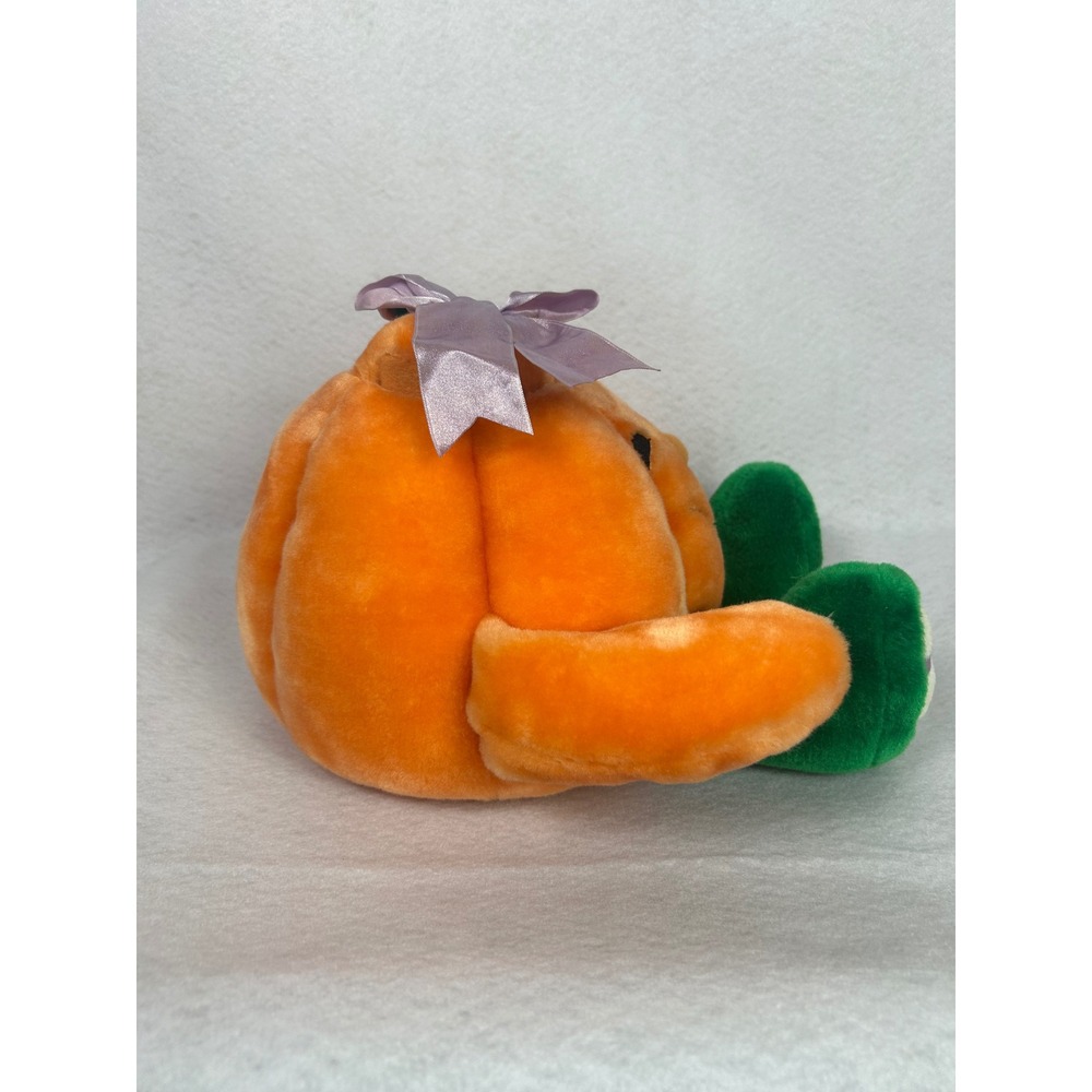 VTG Pumpkin Plush Halloween Jack-O-Lantern Storage Orange Green - Picture 7 of 10